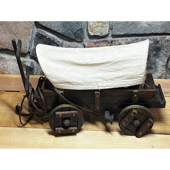 Vintage Wooden Hand Made Wagon Table/Night light lamp. Covered. Western. Handle - Picture 2 of 7